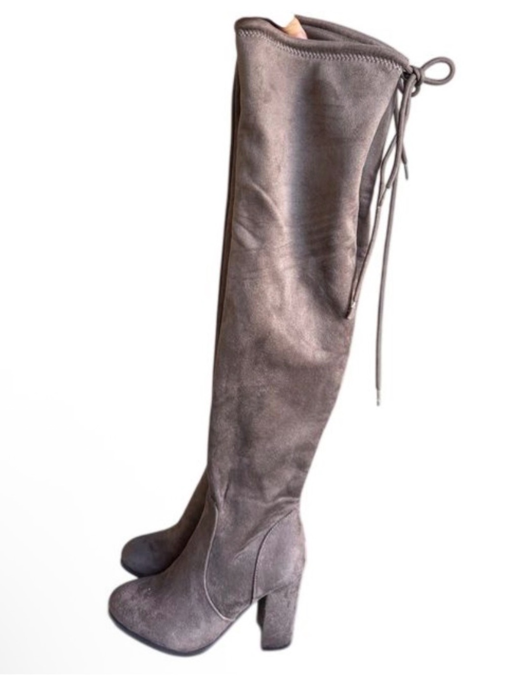 Over-the-Knee Suede Block Heel Boots - Taupe 5.5